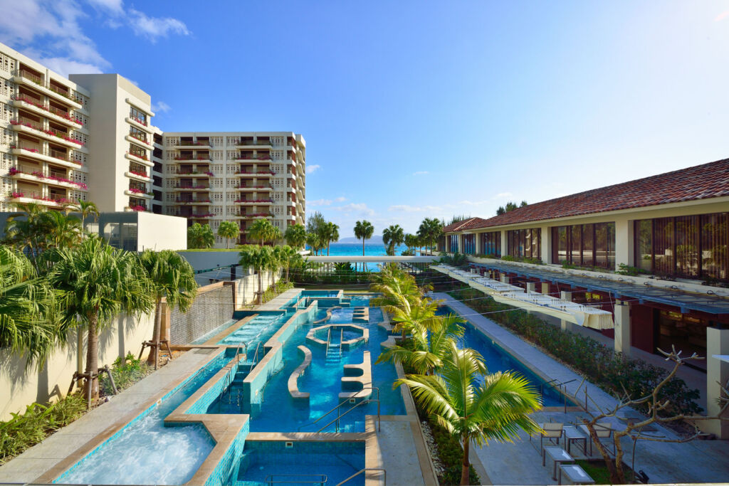 The extensive seawater pools at the resort