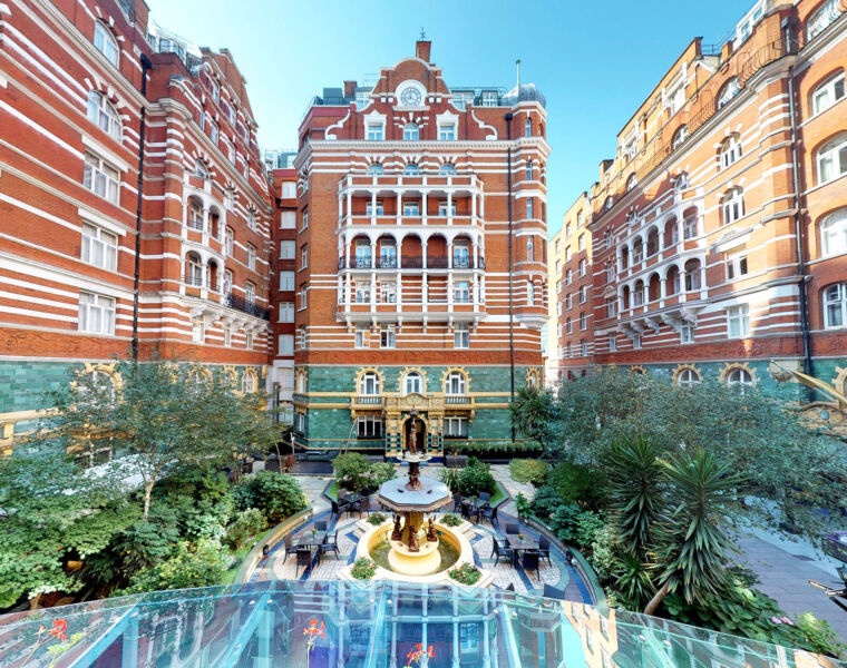 An elevated view of the St James’ Court courtyard
