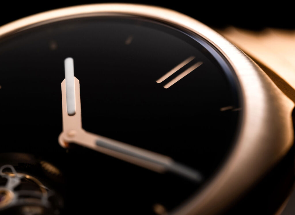 A close up view of the incredibly dark black dial