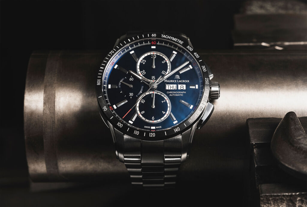 The Maurice Lacroix Pontos S Chronograph in a darkened setting