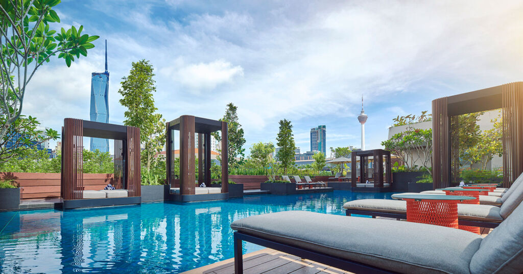 The hotel's rooftop swimming pool