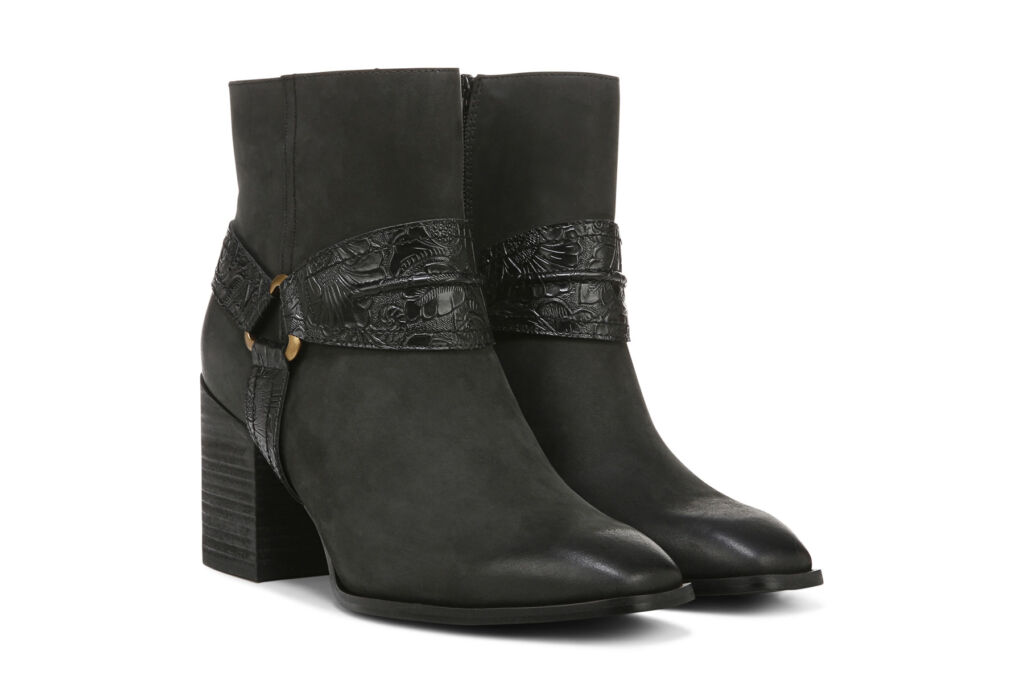 A pair of the boots in black suede