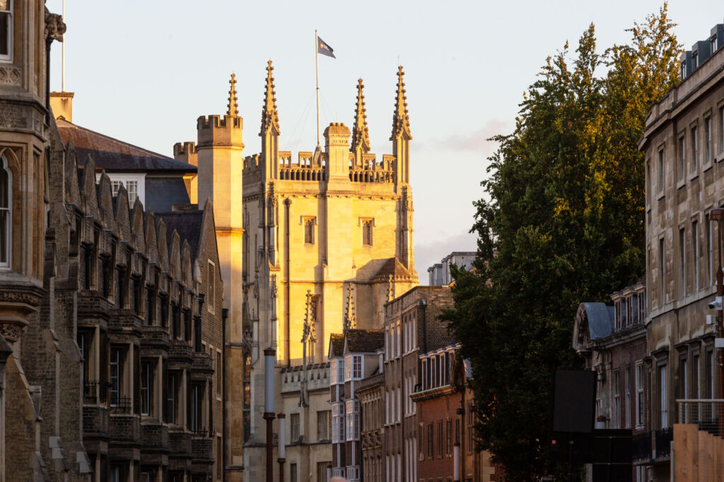 The sun setting on Cambridge's historic buildings