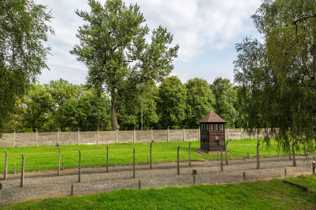 A sentry box at the Auschwitz Concentration Camp in Poland