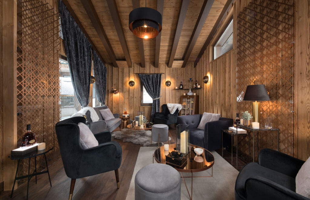 Inside one of the cosy wooden walled lounges in the hotel