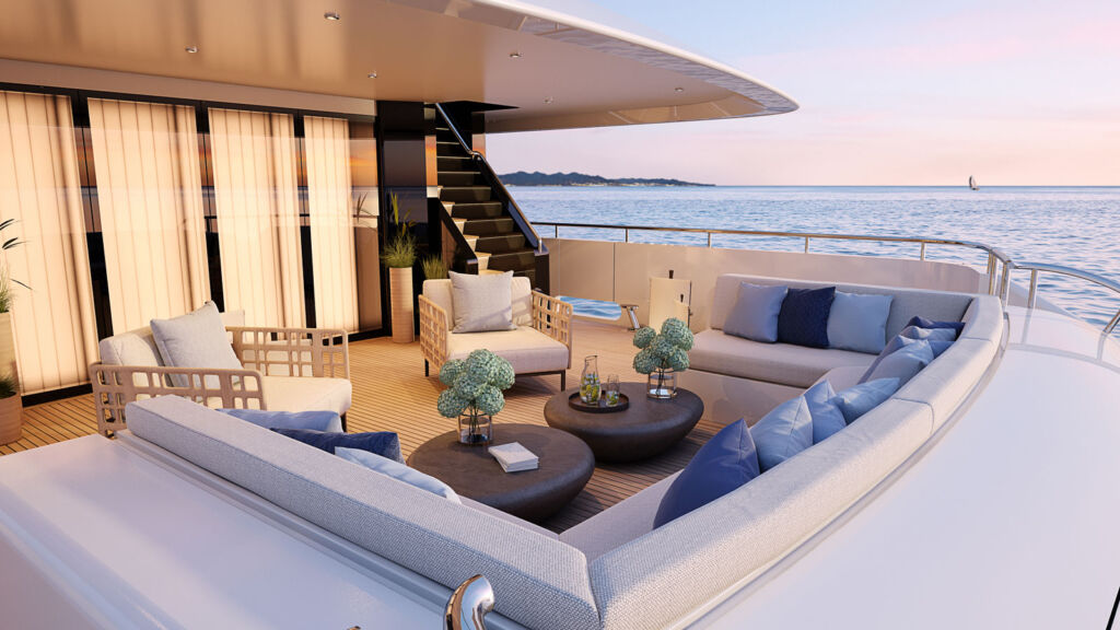 A private outdoor lounge area on the yacht