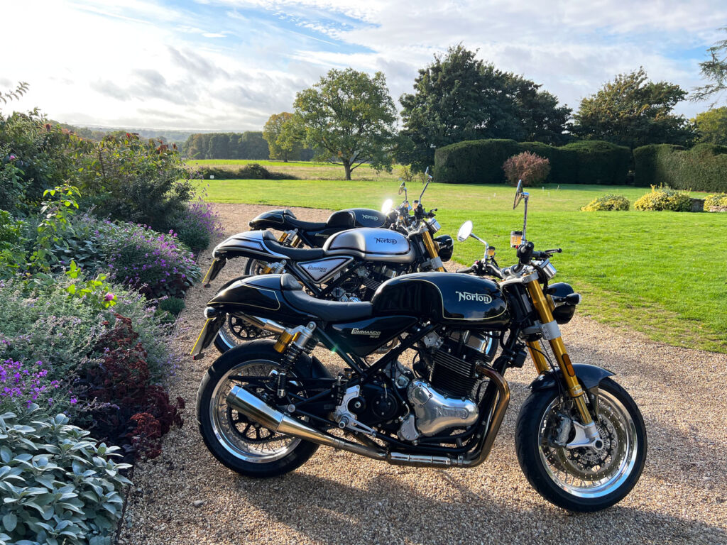 The test bikes lined up side by side outside of the country house