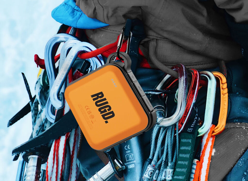 The Power Brick attached to a limbers waist via its carabiner clip