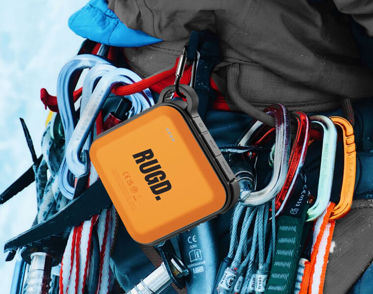 The Power Brick attached to a limbers waist via its carabiner clip