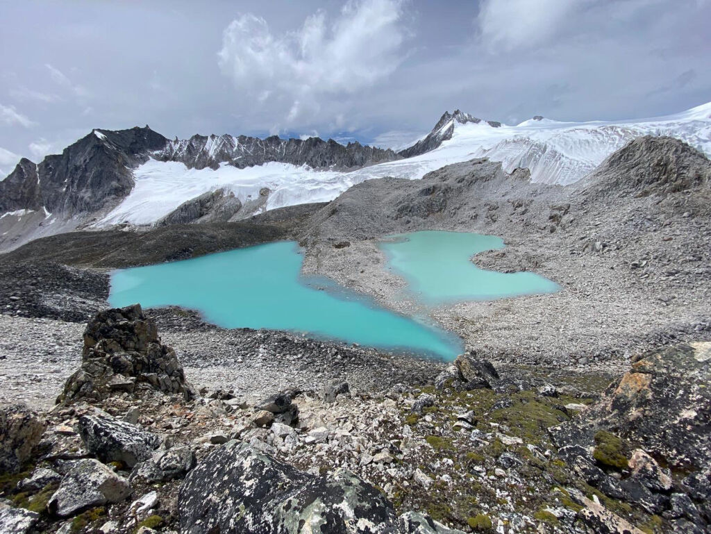Glacial water that has turned into turquoise lakes
