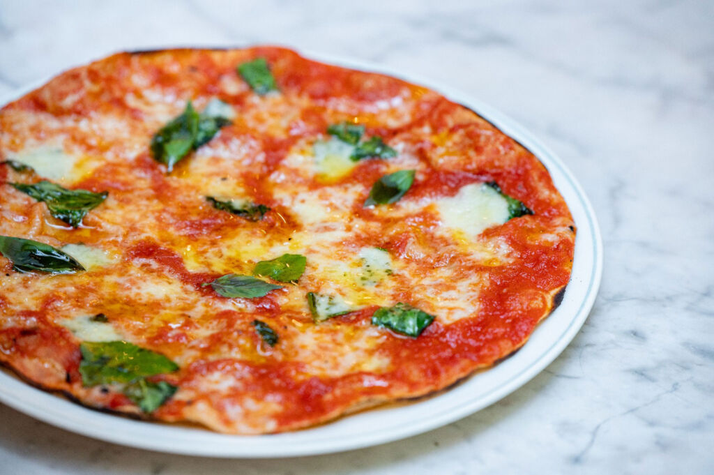 A close up view of the restaurant's signature pizza