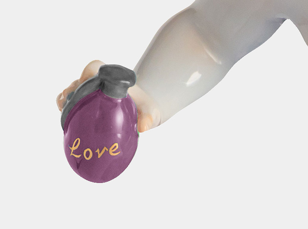 The cherub holding a purple Love Bomb