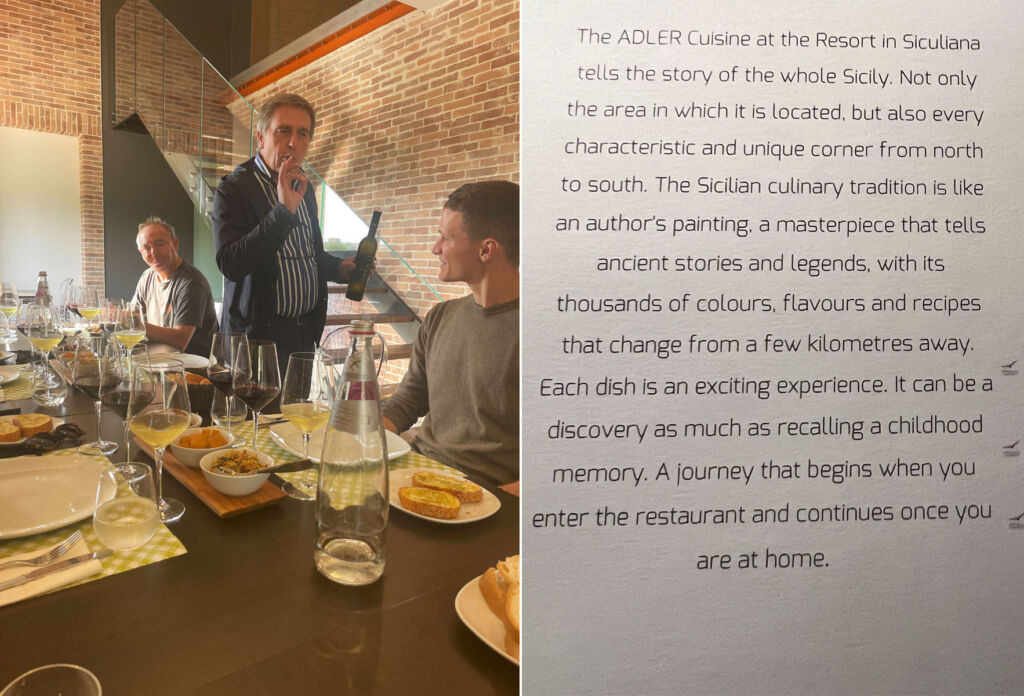 Two images, one of the meal with Jeremy, the other, a message printed on the menu