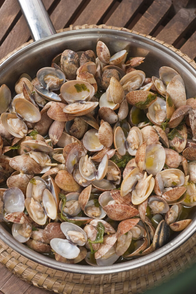 Fresh clams cooked with butter in a saucepan