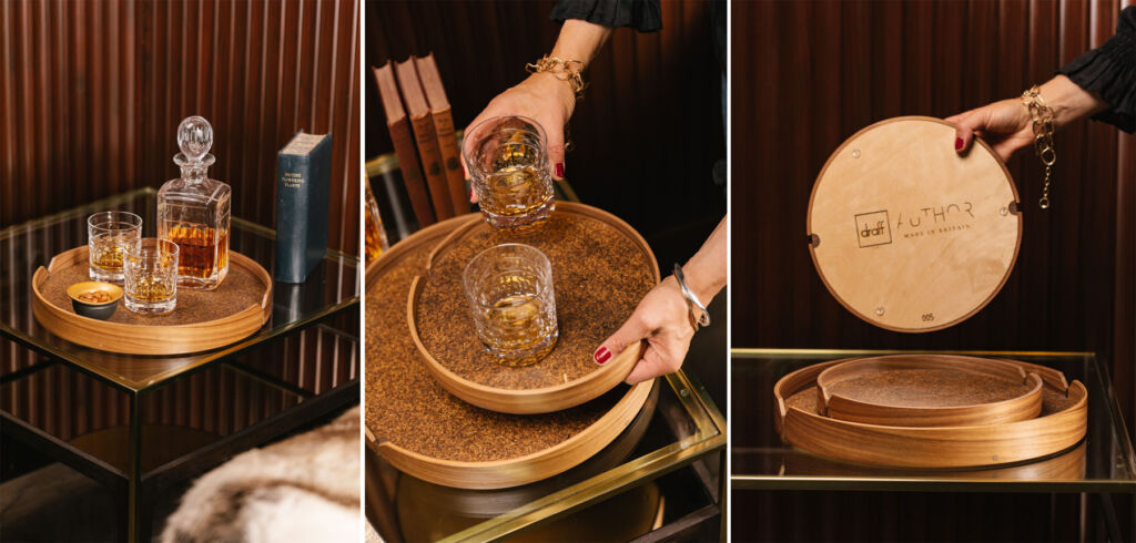 Three images showing the new drinks tray