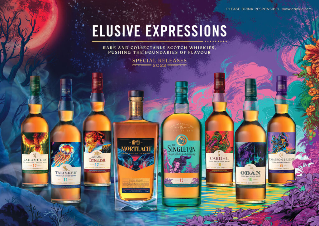 An image showing each of the whiskies in the Elusive Expressions collection on a fantasy background