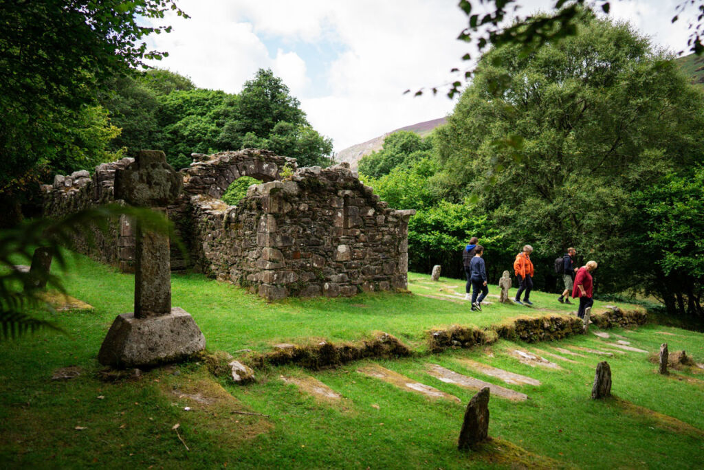 A family exploring the Glendalough ruins