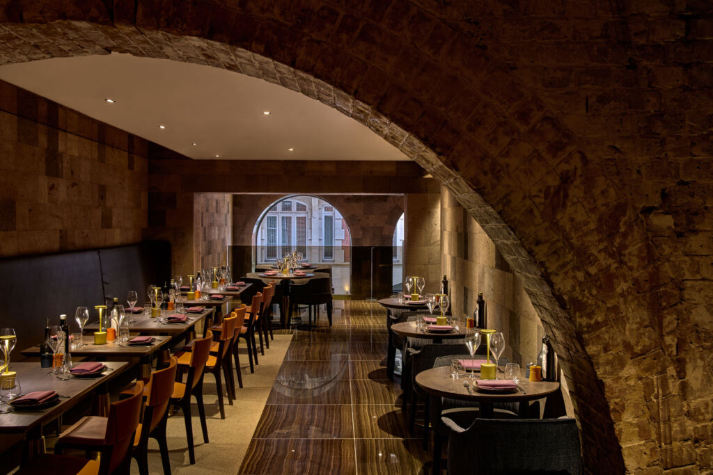 A photograph showing the clever use of arches inside the restaurant