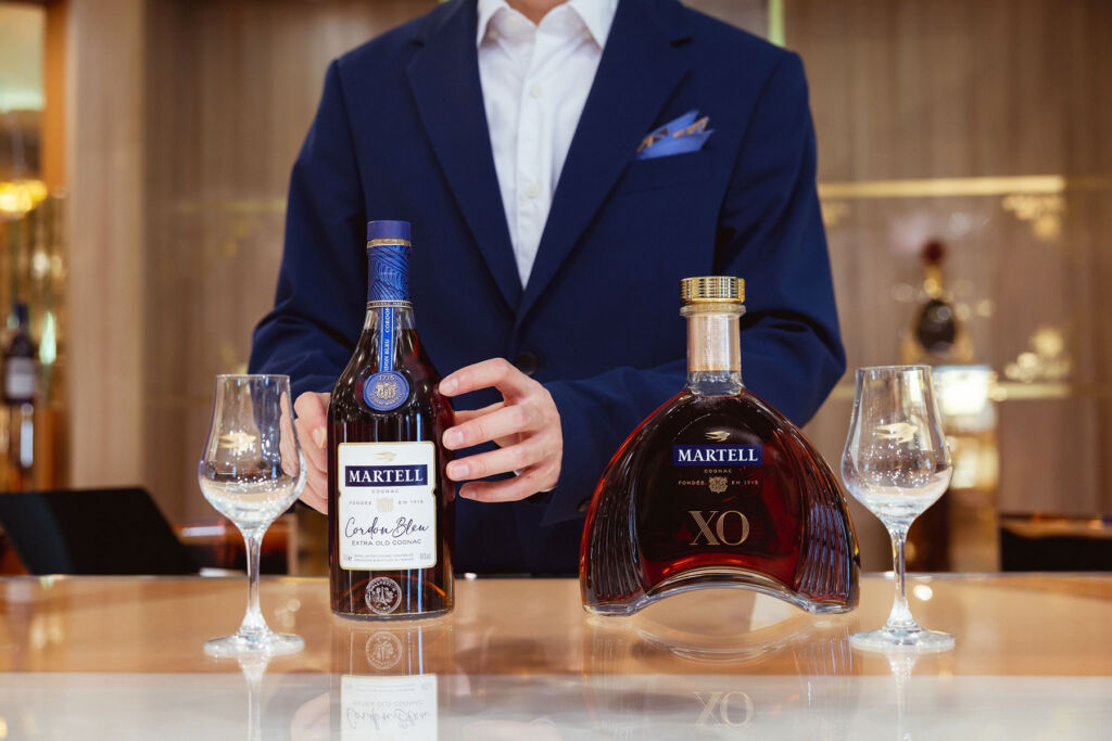 Two of the Maison's iconic cognacs, the Cordon Bleu and the instantly recognisable XO
