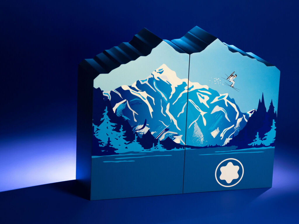 The Limited Edition Happy Holiday Calendar and Cartoleria selection blue and white mountain shaped box