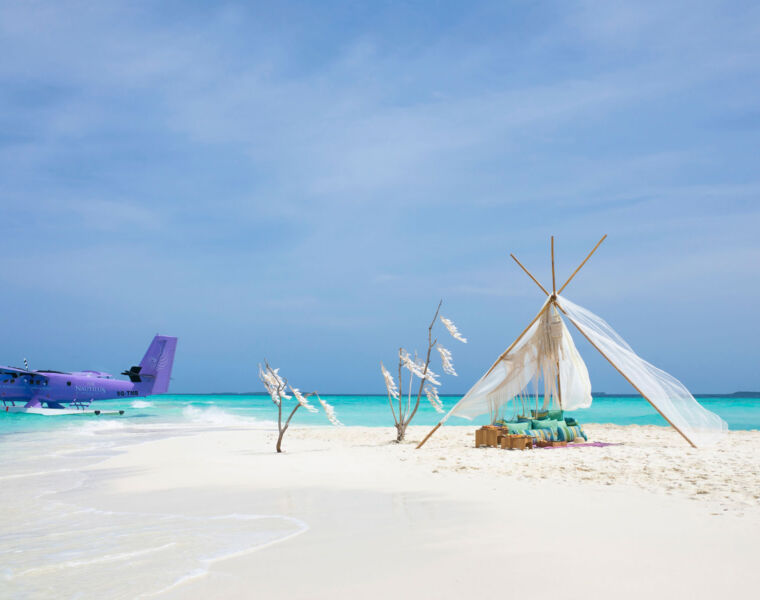 Remote luxury on a beach which is reached via a seaplane