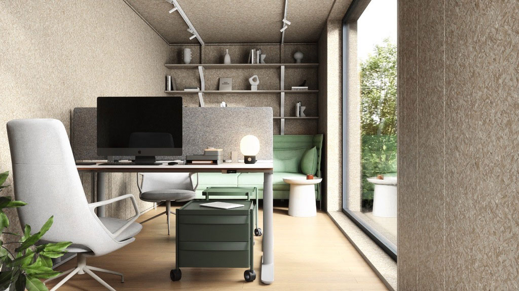 An office set-up inside one of the zero energy modules