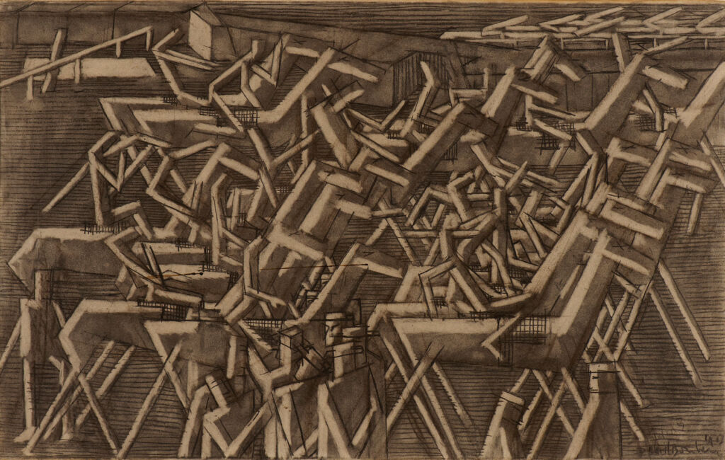 David Bomberg 'Racehorses' 1913 black chalk and wash on paper. Courtesy of Ben Uri Museum and Gallery LAF