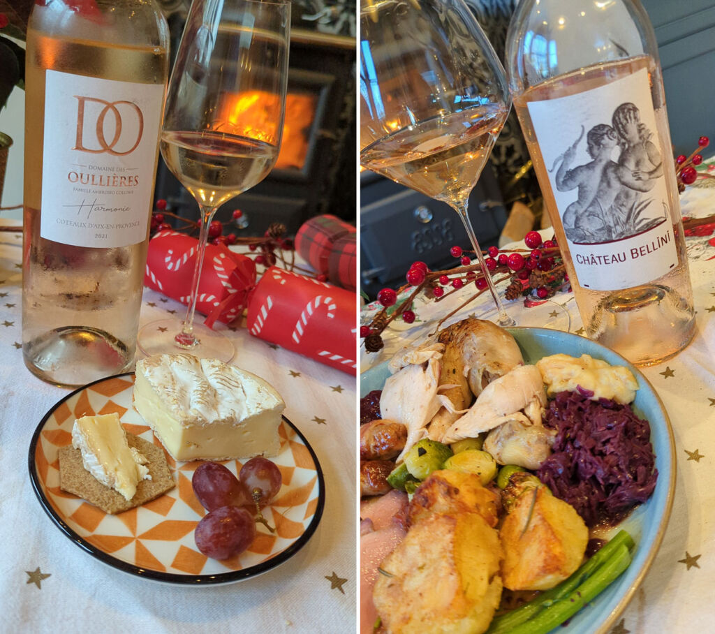 Two images showing the wine paired with foods