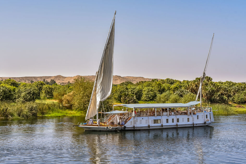 A cruise boat sailing down the Nile