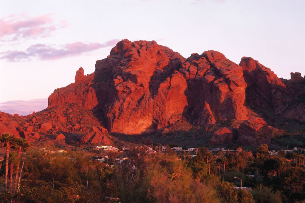 A view of Camelback Mountain at sunset 