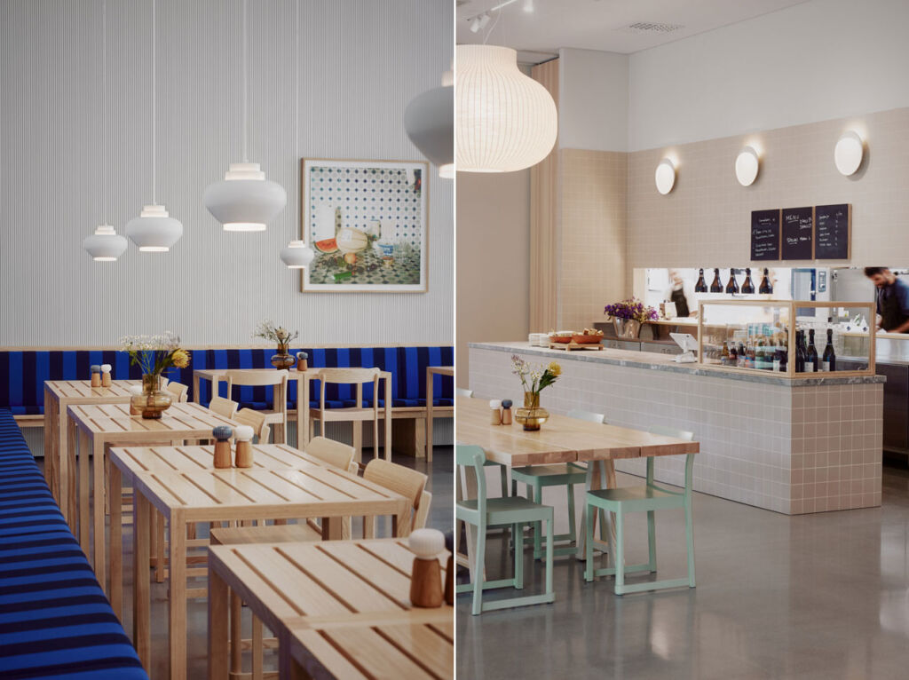 Two images showing the interior elements inside the restaurant