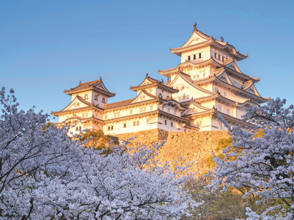 Himeji Castle in an elevated position on a hill