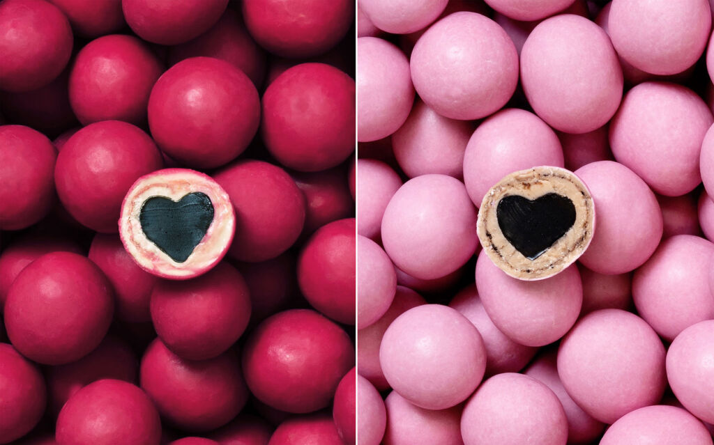 An image showing the heart-shaped core inside each ball