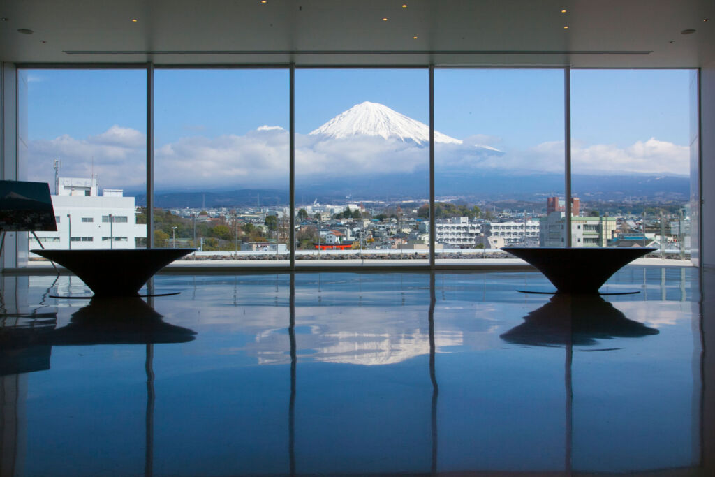 The view to Mount Fuji from inside the museum