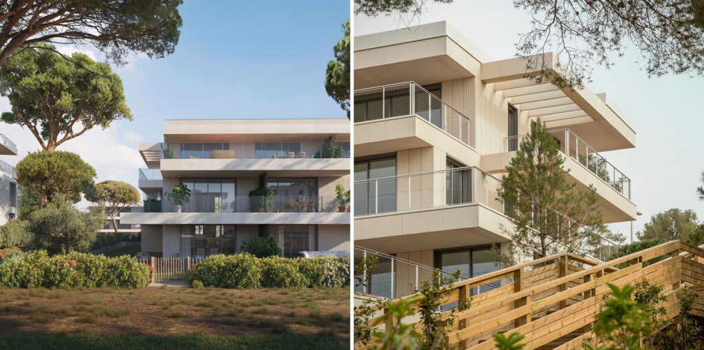 Two images showing residential properties at the beach club