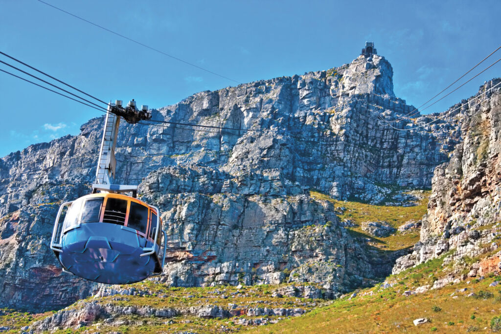 A cable car heading up Table Mountain