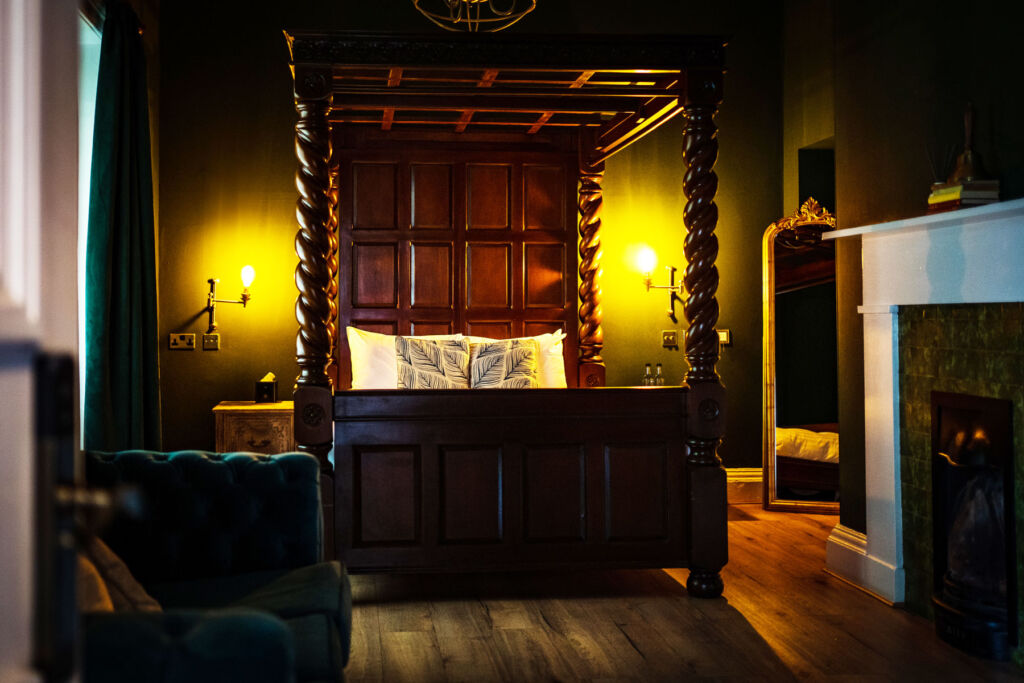 The four poster bed in the wedding suite at The Court house in Cheshire