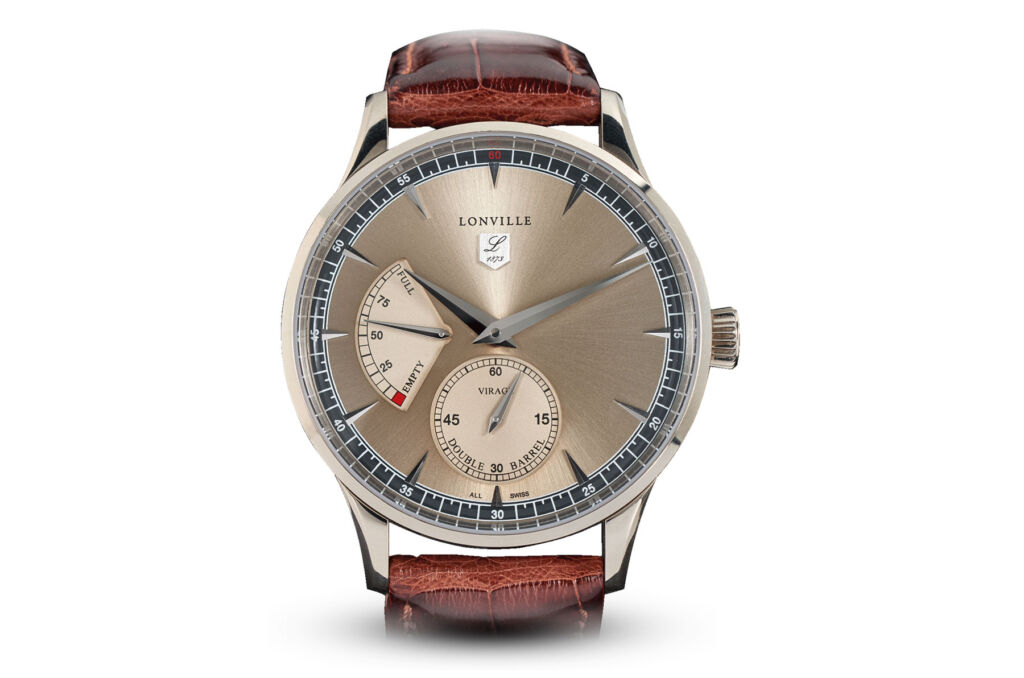 The Lonville Virage Fuel Tank with a brown leather strap