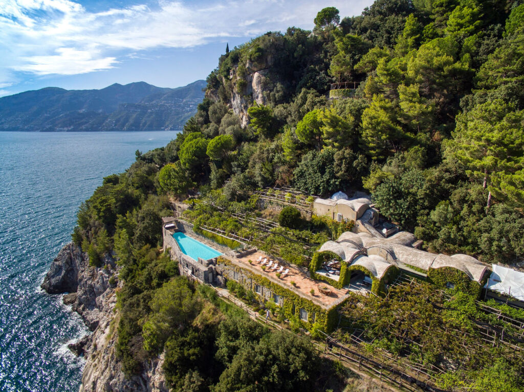 An aerial view of the Amalfi Cliffside Retreat