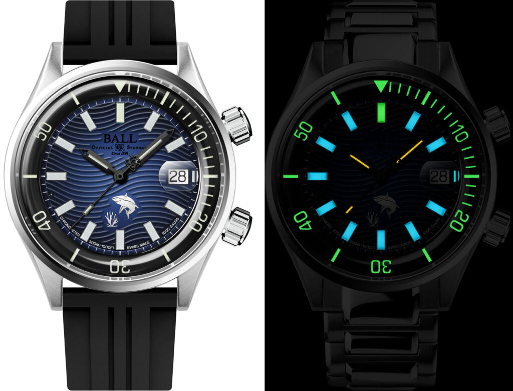 Two images of the newly launched timepiece dial, one in daylight, the other showing its luminosity at night