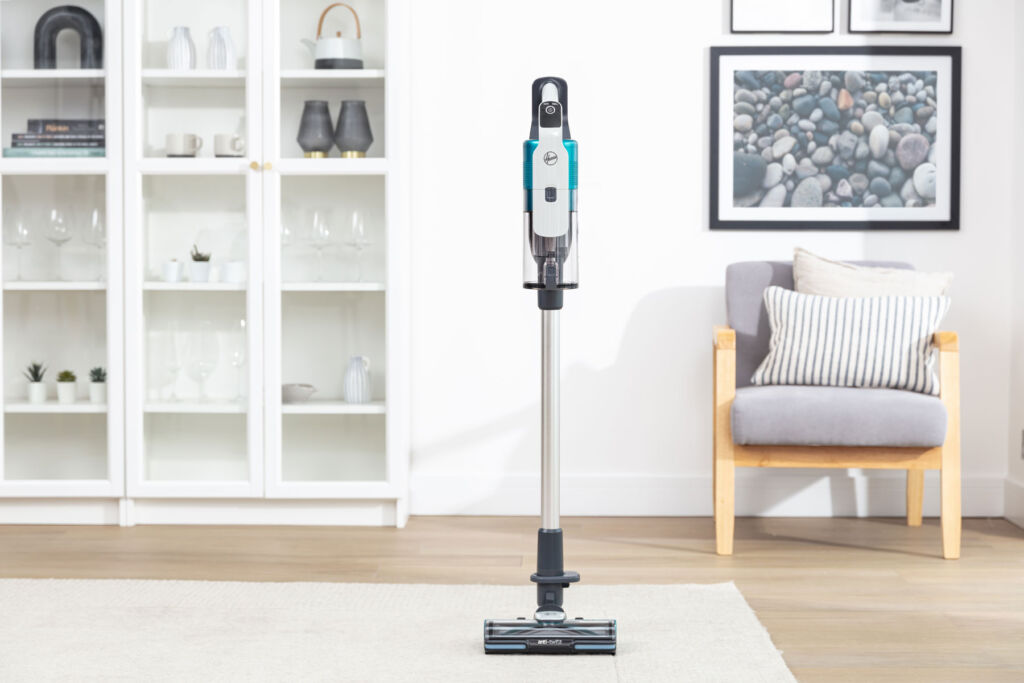 The Hoover freestanding upright on the carpet