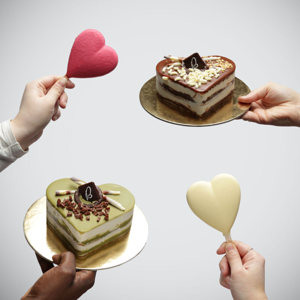 An image showing people holding up the different Badiani Gelato Valentine's Cakes