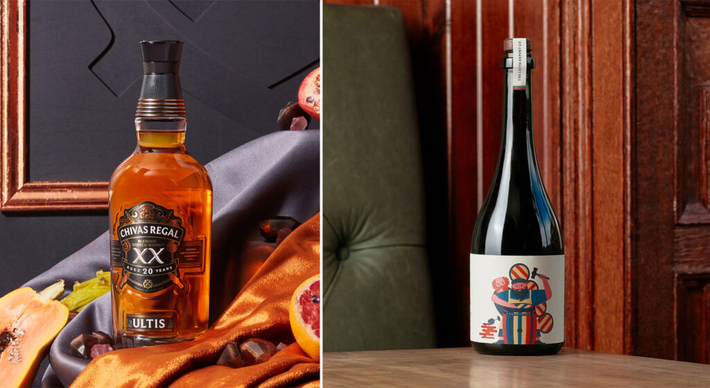 Bottles of Ultis XX by Chivas and Perpetuity by The Leith Export Co.
