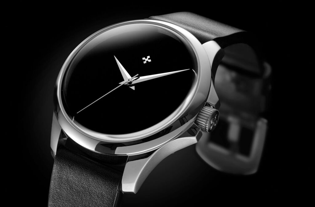 A close up look at the timepieces pure black dial 