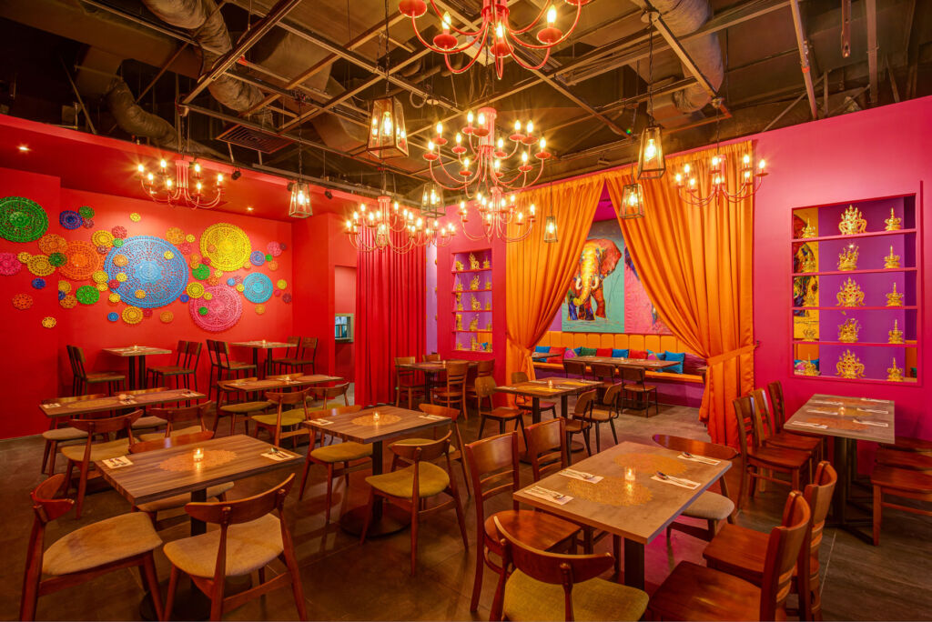 A view of the colourful decor inside the restaurant