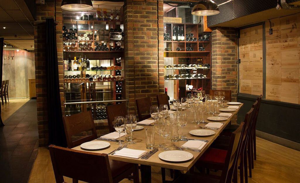 A large private dining table inside the restaurant