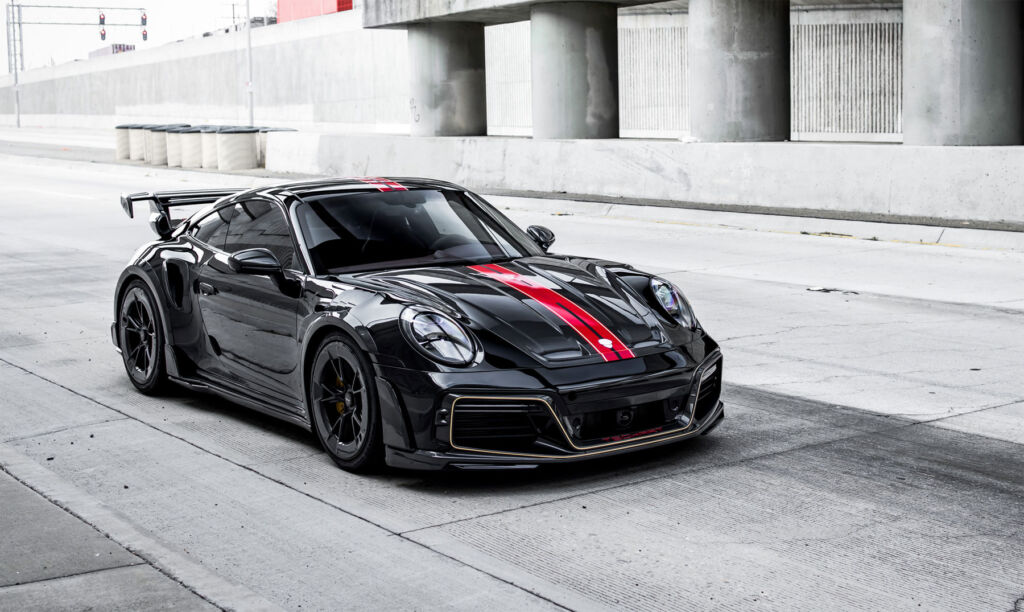 One of the limited edition cars in black with red and gold accents