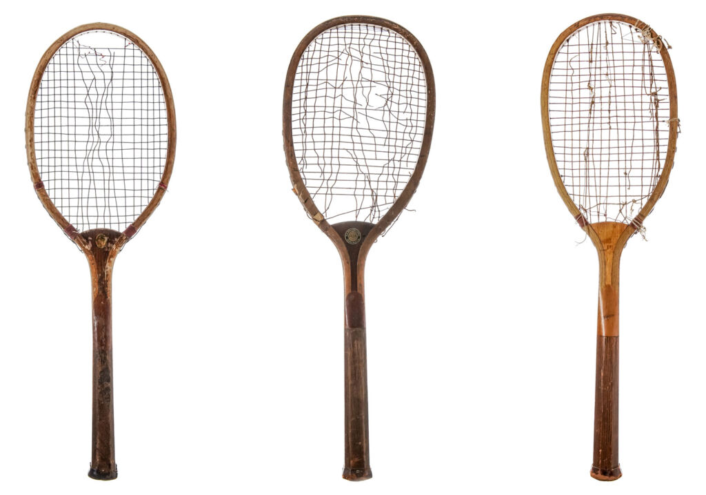 Three of the antique racquets in the auction 