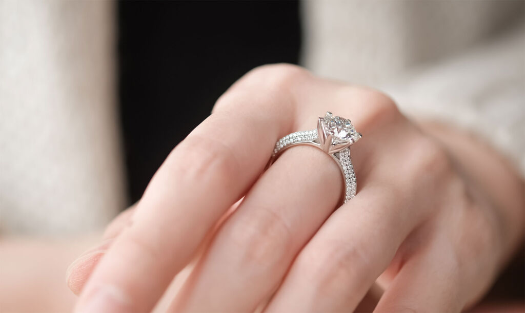 A huge, white gold diamond ring