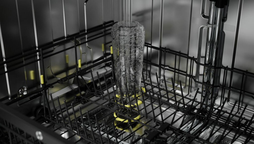 A close up look at the inside of the dishwasher
